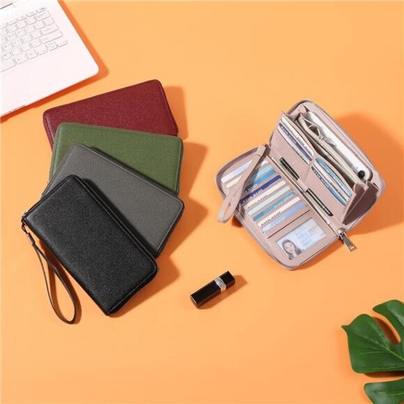 New Womens Wallet RFID Blocking Leather Zip Around Wallet Large Capacity - Picture 4 of 6